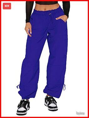 Women's Cargo Pants Y2K Baggy Parachute Pants Wide Leg 100% Nylon